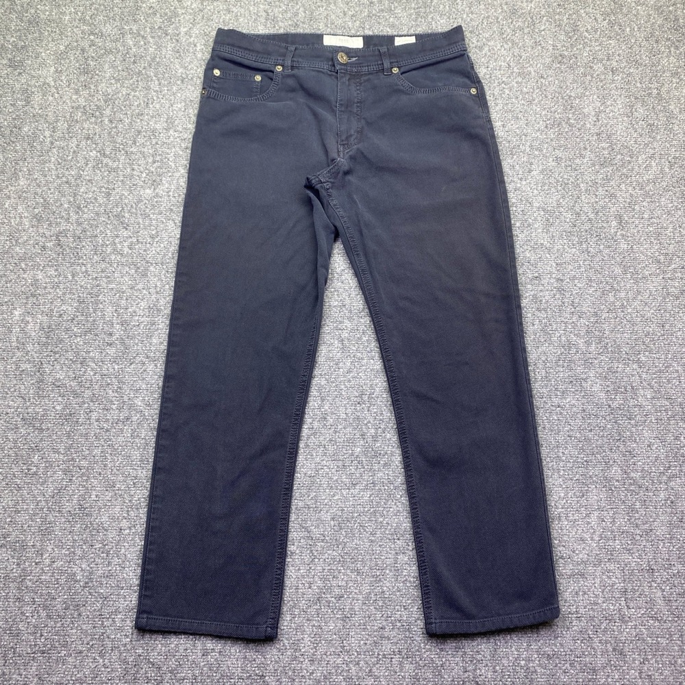 Brax Cooper Fancy Regular Fit Pants Mens Sz 33 Navy Blue Textured Cotton Stretch